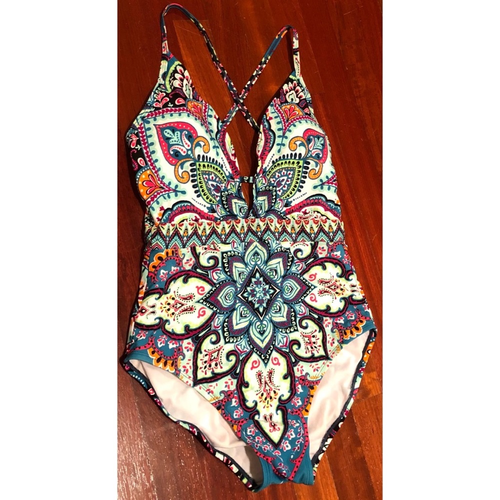 Jantzen Coastal Zone Geometric Multicolored One Piece Women’s Swimsuit in Size 8